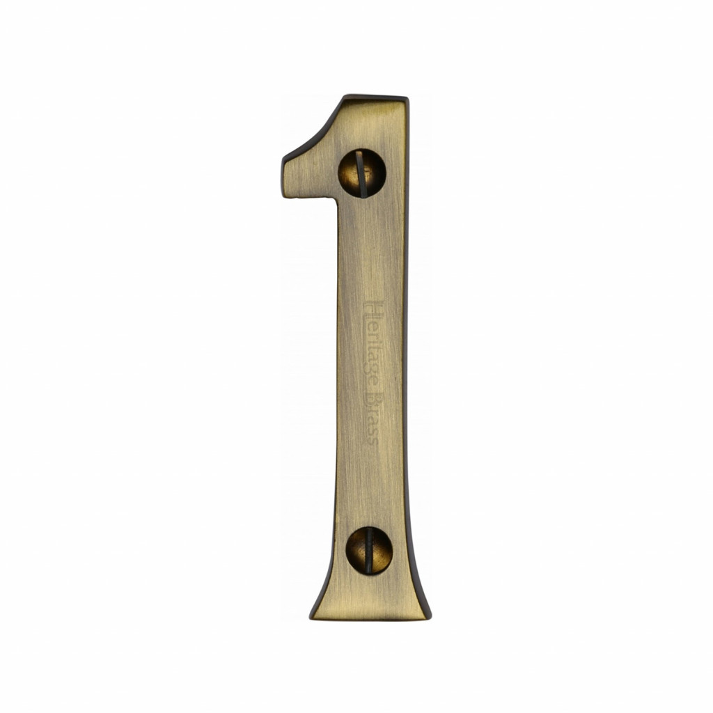 Heritage Brass Numeral 1 -  Face Fix 76mm – Traditional font